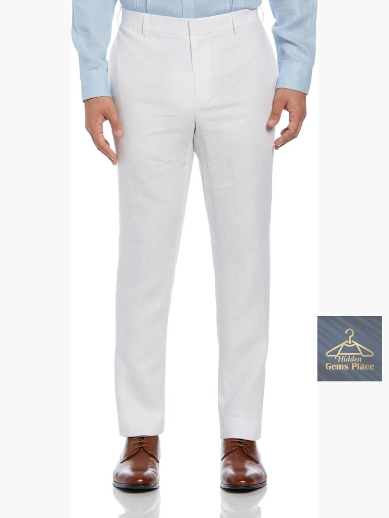 100% Linen Flat Front Dress Pants, Lightweight Relaxed Summer Pants